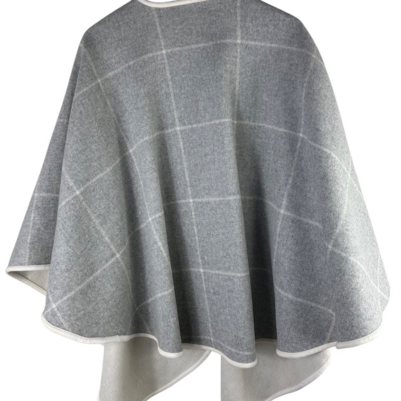 Talbots Open Poncho Sweater Kimono Cape Sz M/L Medium Large Gray WOOL Pinetree - Picture 3 of 5